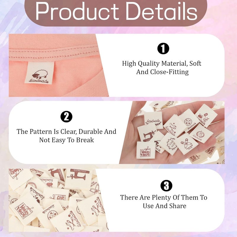 COBEE 100 Pcs Crochet Tags for Handmade Items, Handmade with Love Labels Clothing Tags, Fabric Labels Tags Handmade Labels for Sewing DIY Crafts Knitting Decor(10 Style Sets) - Image 3